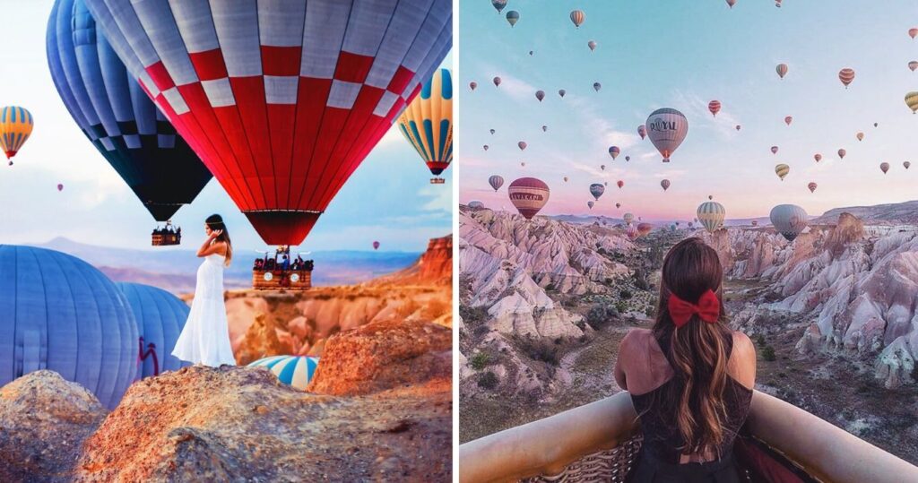 watching hot air balloons in cappadocia, turkey