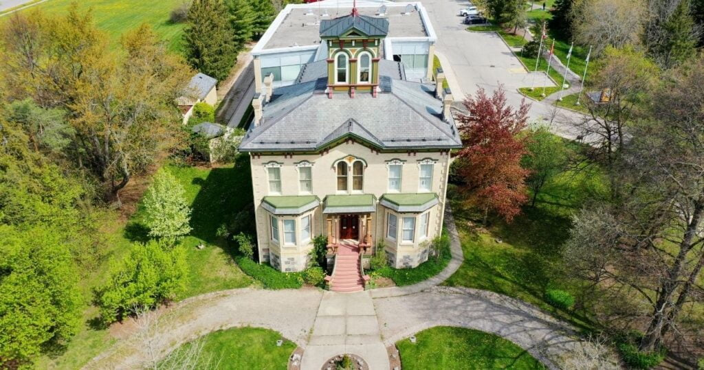 an aerial view of the historic castle kilbride in ontario