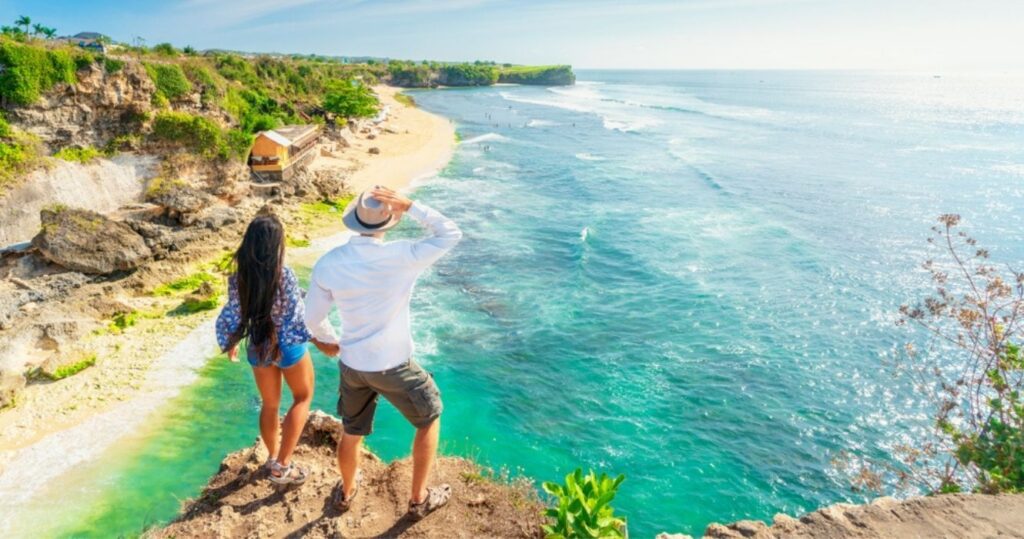a couple on a hike in bali on vacation