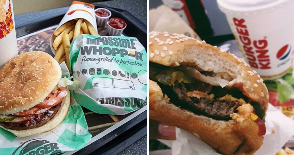 the impossible whopper from burger king, a half-eaten burger