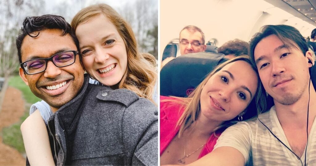 a couple goes on vacation together and takes a cute selfie