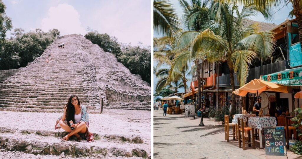 Quem viaja para o México não deve ignorar esses 12 fatos 2 a girl sits in front of a temple in mexico, a street lined with markets in mexico